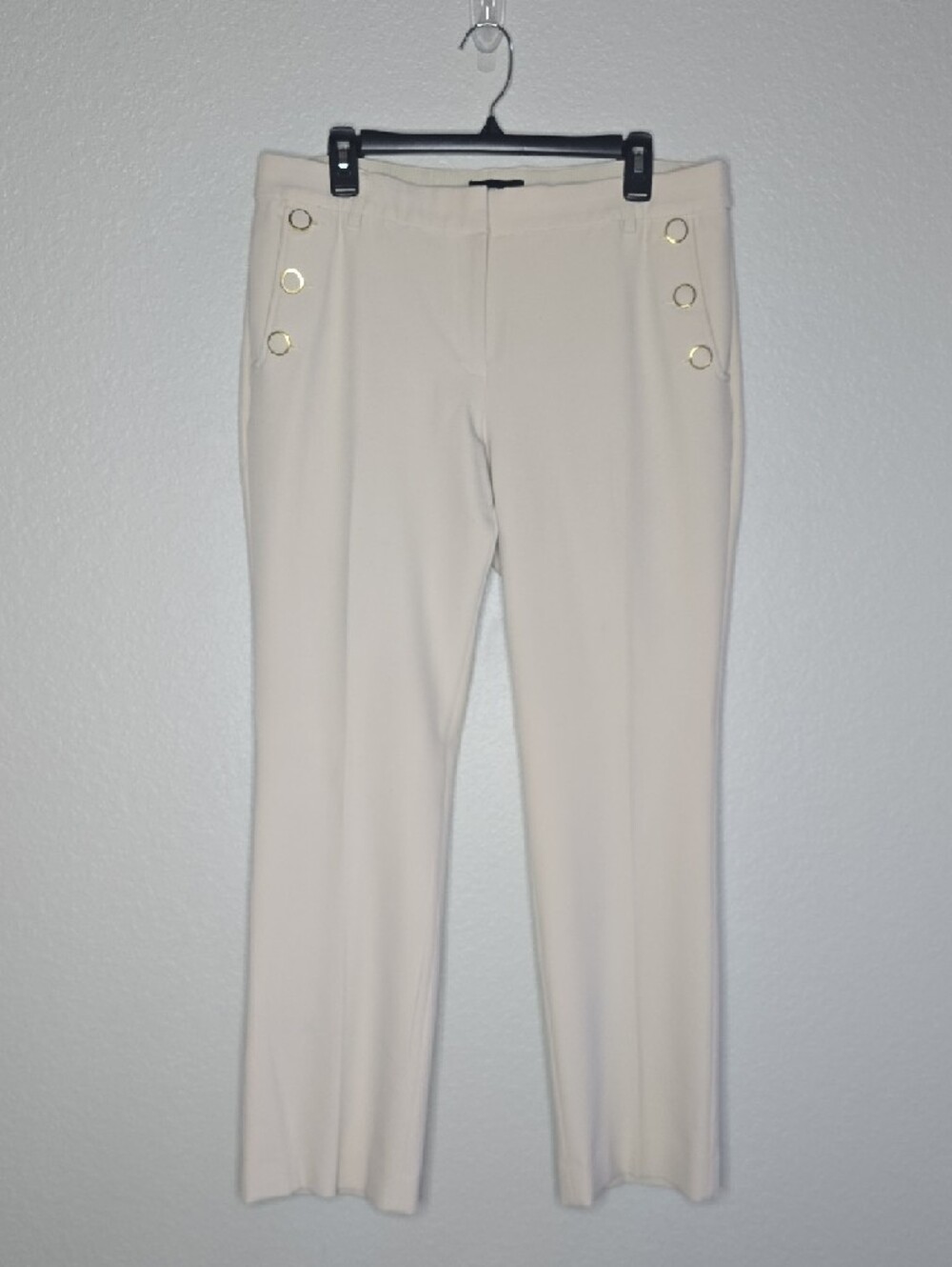 EXPRESS Low-Rise Cream Sailor Button Bootcut Pant 12 - Picture 2 of 5